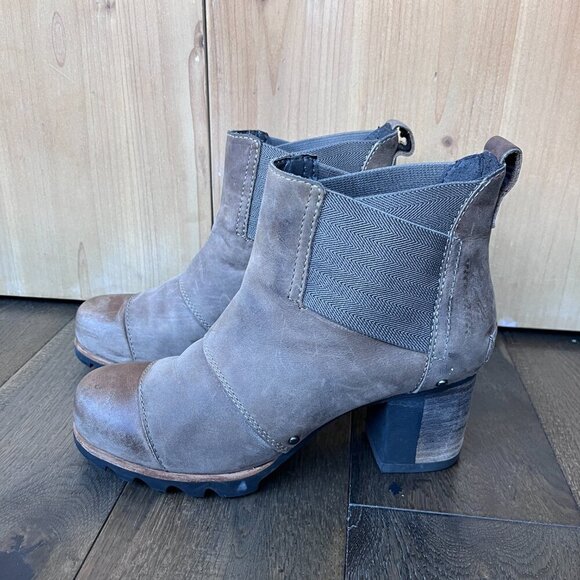 Sorel Addington Chelsea Heeled Boots Brown Leather Ankle Booties Size 6.5 - Picture 3 of 8